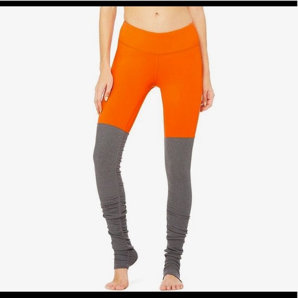 ALO Yoga Neon Orange Grey Goddess Leggings S